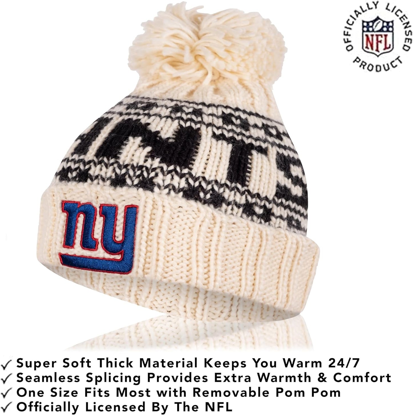 Ultra Game NFL Official Adults Super Soft Cable Knit Winter Beanie Knit Hat with Extra Warm Touch Screen Gloves, New York Giants, One Size|New York Giants