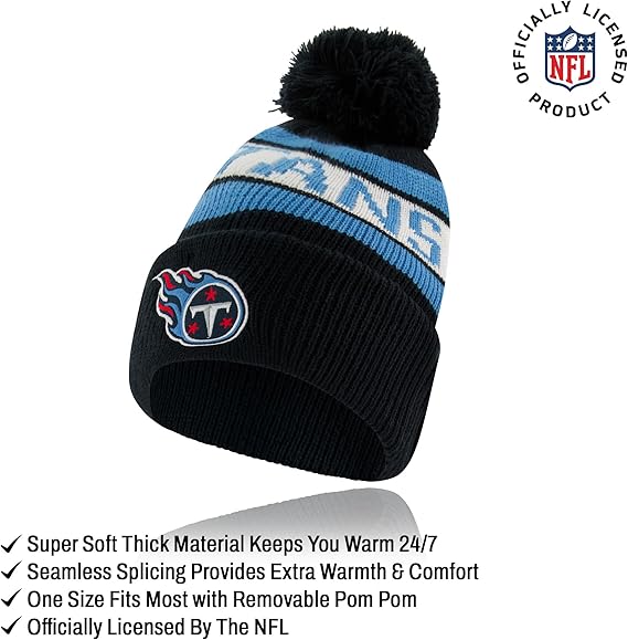 Ultra Game NFL Official Youth Super Soft Winter Beanie Knit Hat With Extra Warm Touch Screen Gloves, Tennessee Titans, Team Color 1, 1 SIZE|Tennessee Titans