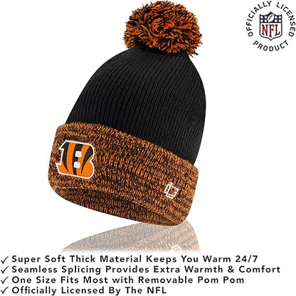 NFL Official Adults Super Soft Two Tone Winter Beanie Knit Hat with Extra Warm Touch Screen Gloves|Cincinnati Bengals