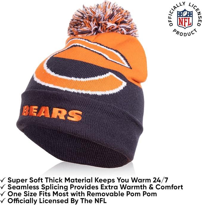 Ultra Game NFL Official Youth Super Soft Winter Beanie Knit Hat With Extra Warm Touch Screen Gloves, Chicago Bears, Team Color 2, 1SIZE|Chicago Bears