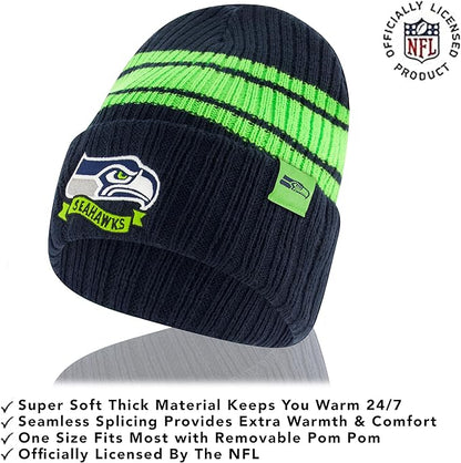 Ultra Game NFL Seattle Seahawks Womens Super Soft Team Stripe Winter Beanie Knit Hat with Extra Warm Touch Screen Gloves|Seattle Seahawks