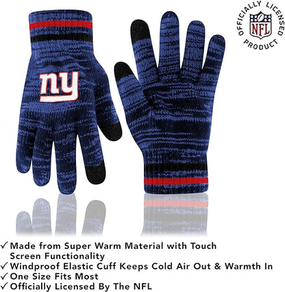 Ultra Game Adults Unisex NFL Official Super Soft Marl Knit Winter Beanie Knit Hat with Extra Warm Touch Screen Gloves|New York Giants