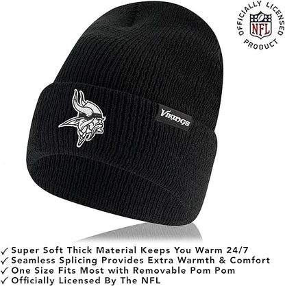 Ultra Game NFL Official Adults Super Soft Marled Winter Beanie Knit Hat with Extra Warm Touch Screen Gloves, Minnesota Vikings, Black, One Size|Minnesota Vikings