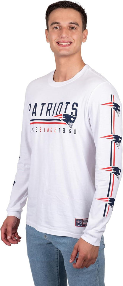 Ultra Game NFL Official Adults Super Soft Supreme Long Sleeve T-Shirt - Unisex, New England Patriots, White|New England Patriots