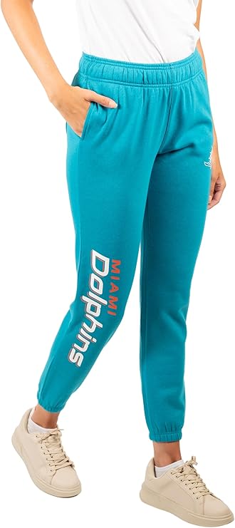 Ultra Game NFL Official Women's Super Soft Fleece Jogger Sweatpants, Miami Dolphins|Miami Dolphins