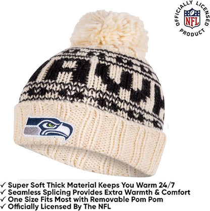 Ultra Game NFL Official Adults Super Soft Cable Knit Winter Beanie Knit Hat with Extra Warm Touch Screen Gloves, Seattle Seahawks, One Size|Seattle Seahawks