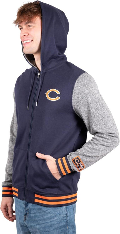 Ultra Game NFL Official Adults Ultimate Full Zip Varsity Hoodie Sweatshirt Jacket - Unisex, Chicago Bears, Team Color|Chicago Bears