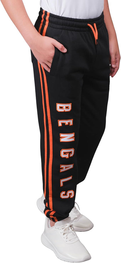 Ultra Game NFL Official Youth Super Soft Game Day Striped Jogger Sweatpants, Cincinnati Bengals, Team Color|Cincinnati Bengal