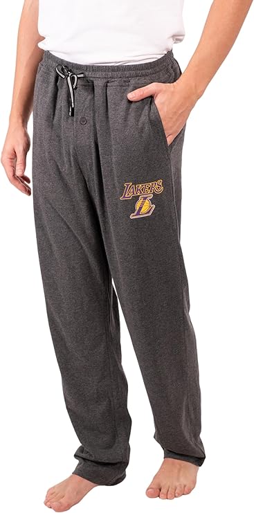 Ultra Game Men's NBA Official Sleepwear Super Soft Pajama Loungewear Pants, Los Angeles Lakers, Heather Charcoal 23|Los Angeles Lakers