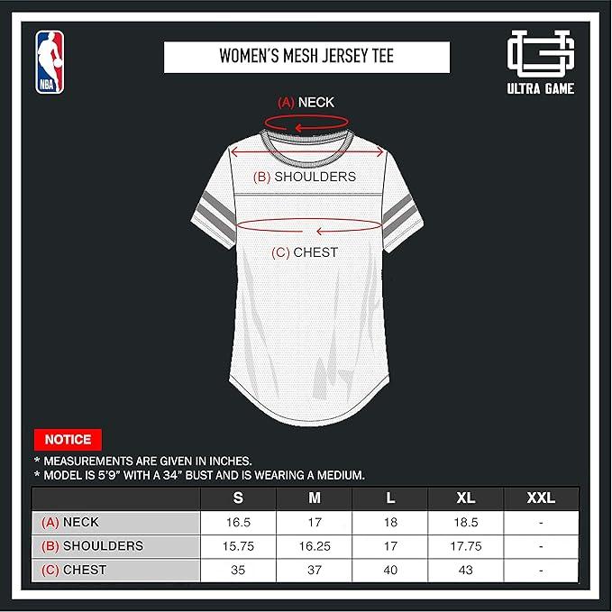 Ultra Game NBA Official Women's Soft Mesh T-Shirt, Philadelphia 76ers, Black|Philadelphia 76ers