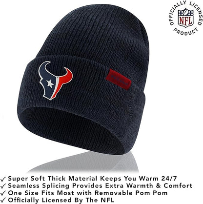 NFL Official Super Soft Marl Knit Winter Beanie Knit Hat with Extra Warm Touch Screen Gloves|Houston Texans