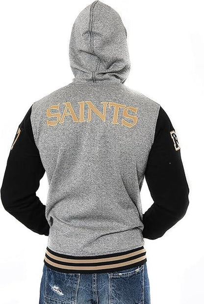 Ultra Game NFL Official Adults Super Soft Supreme Full Zip Varsity Hoodie Sweatshirt Jacket-Unisex, New Orleans Saints, Heather Gray|New Orleans Saints