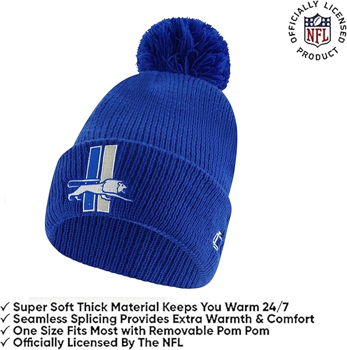 NFL Official Adults Super Soft Winter Beanie Knit Hat with Extra Warm Touch Screen Gloves|Detroit Lions