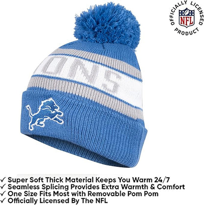 Ultra Game NFL Official Adults Unisex Super Soft Winter Beanie Knit Hat With Extra Warm Touch Screen Gloves, Detroit Lions, Team Color, 1SIZE|Detroit Lions