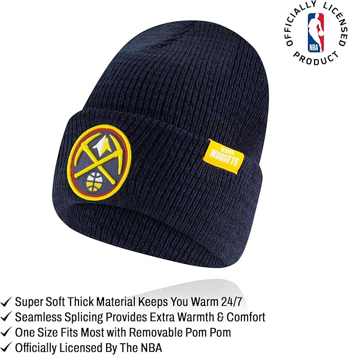 Ultra Game NBA Official Men's Super Soft Winter Beanie Knit Hat with Extra Warm Touch Screen Gloves, Denver Nuggets, Team Color|Denver Nuggets