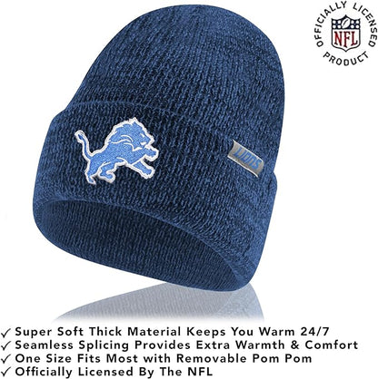 Ultra Game Adults Unisex NFL Official Super Soft Marl Knit Winter Beanie Knit Hat with Extra Warm Touch Screen Gloves|Detroit Lions