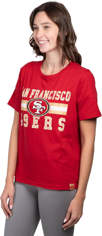 Ultra Game NFL Official Women's Distressed Graphics Super Soft Crew Neck T-Shirt, San Francisco 49ers, Team Color|San Francisco 49ers