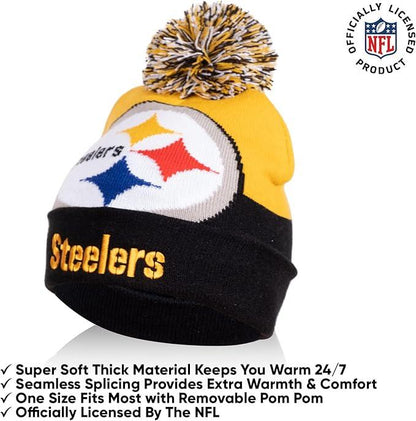 Ultra Game NFL Official Youth Super Soft Winter Beanie Knit Hat With Extra Warm Touch Screen Gloves, Pittsburgh Steelers, Team Color 2, 1SIZE|Pittsburgh Steelers