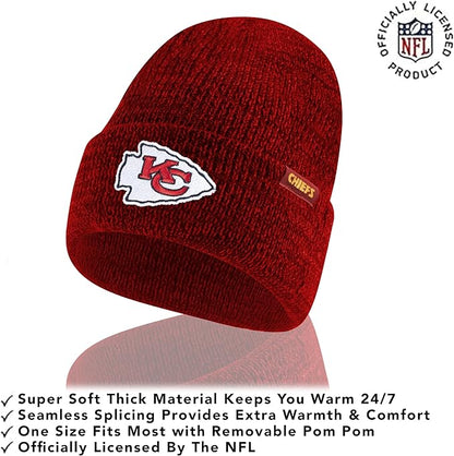 Ultra Game Adults Unisex NFL Official Super Soft Marl Knit Winter Beanie Knit Hat with Extra Warm Touch Screen Gloves|Kansas City Chiefs