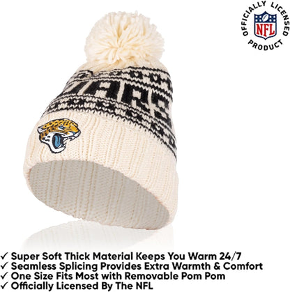 Ultra Game NFL Official Adults Super Soft Cable Knit Winter Beanie Knit Hat with Extra Warm Touch Screen Gloves, Jacksonville Jaguars, One Size|Jacksonville Jaguars