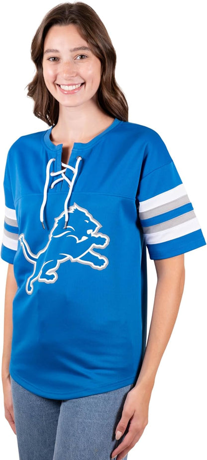 NFL Detroit Lions Womens Standard Lace Up Tee Shirt Penalty Box|Detroit Lions