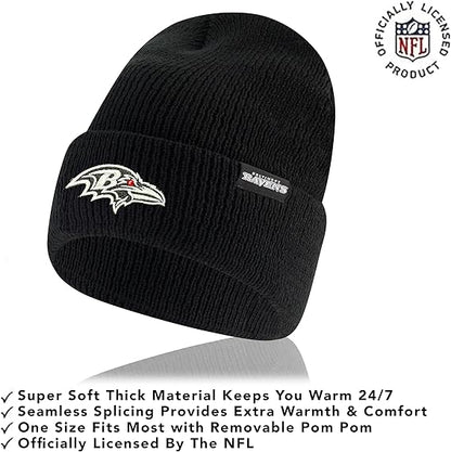 Ultra Game NFL Official Adults Super Soft Marled Winter Beanie Knit Hat with Extra Warm Touch Screen Gloves, Baltimore Ravens, Black, One Size|Baltimore Ravens