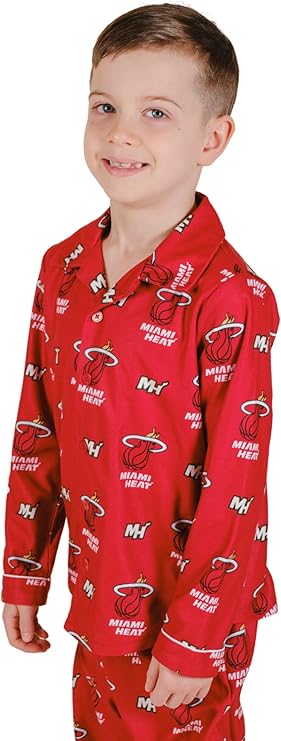 Ultra Game NBA Official Youth 2-Piece Super Soft Button Down Pajamas Set, Miami Heat, Boys Sizes|Miami Heat