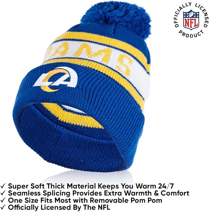 Ultra Game NFL Official Adults Unisex Super Soft Winter Beanie Knit Hat With Extra Warm Touch Screen Gloves, Los Angeles Rams, Team Color, 1SIZE|Los Angeles Rams