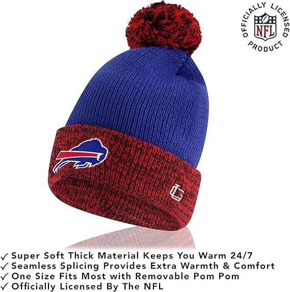 NFL Official Youth Super Soft Two Tone Winter Beanie Knit Hat with Extra Warm Touch Screen Gloves|Buffalo Bills