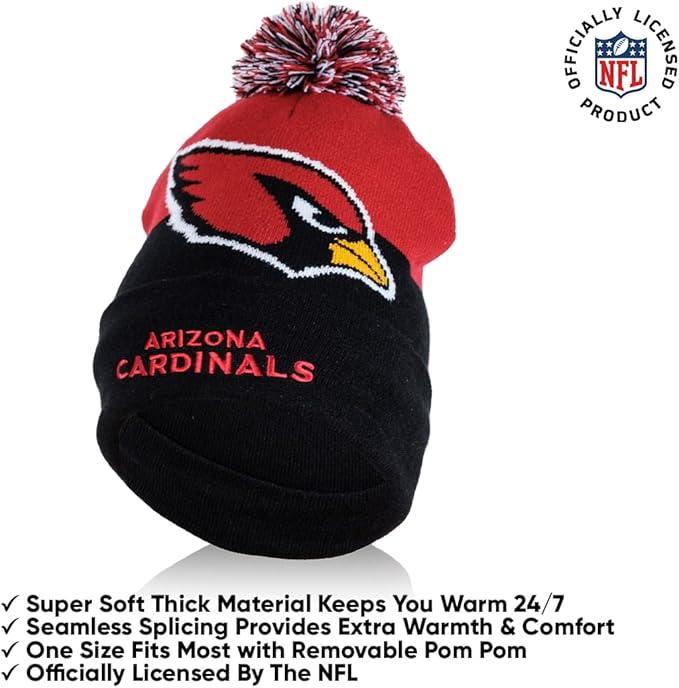 Ultra Game NFL Official Adults Unisex Super Soft Winter Beanie Knit Hat With Extra Warm Touch Screen Gloves, Arizona Cardinals, Team Color, 1 SIZE|Arizona Cardinals