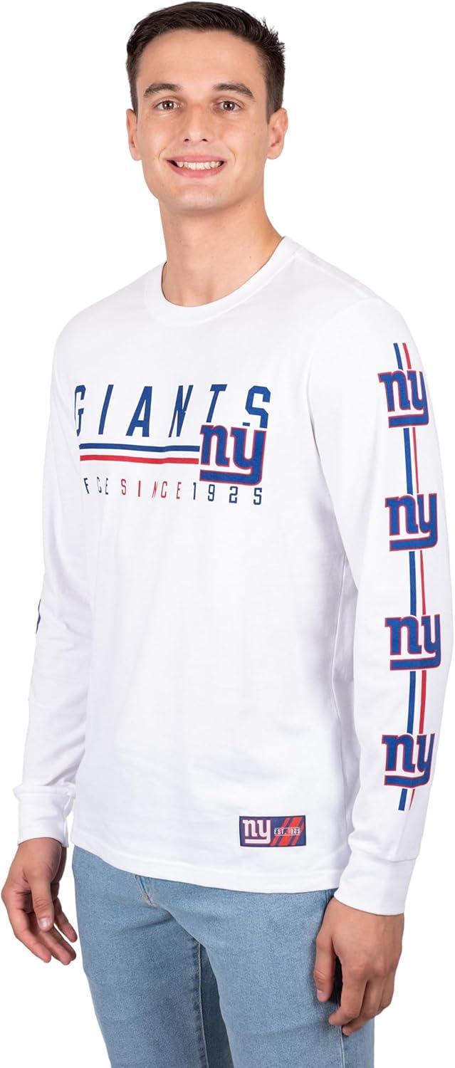 Ultra Game NFL Official Adults Super Soft Supreme Long Sleeve T-Shirt - Unisex, New York Giants, White|New York Giants