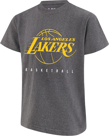 Ultra Game Youth's NBA Official Super Soft T-Shirt & Shorts 2-Piece Set, Los Angeles Lakers, Heather Charcoal|Los Angeles Lakers