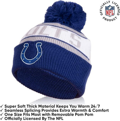 Ultra Game NFL Official Youth Super Soft Winter Beanie Knit Hat With Extra Warm Touch Screen Gloves, Indianapolis Colts, Team Color 1, 1SIZE|Indianapolis Colts