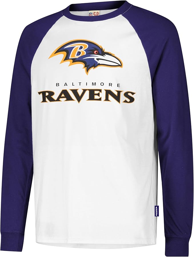 Ultra Game NFL Official Adults Super Soft Raglan Baseball Long Sleeve T-Shirt, Baltimore Ravens, White|Baltimore Ravens