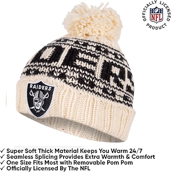 Ultra Game Youth NFL Official Super Soft Cable Knit Winter Beanie Knit Hat with Extra Warm Touch Screen Gloves|Las Vegas Raiders