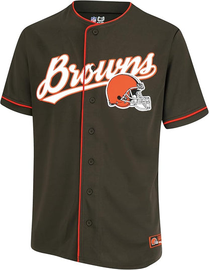 Ultra Game NFL Official Adults Game Day Button Down Baseball Mesh Jersey Shirt - Unisex, Cleveland Browns, Team Color|Cleveland Browns