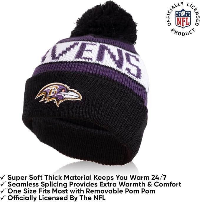 Ultra Game NFL Official Youth Super Soft Winter Beanie Knit Hat With Extra Warm Touch Screen Gloves, Baltimore Ravens, Team Color 1, 1SIZE|Baltimore Ravens