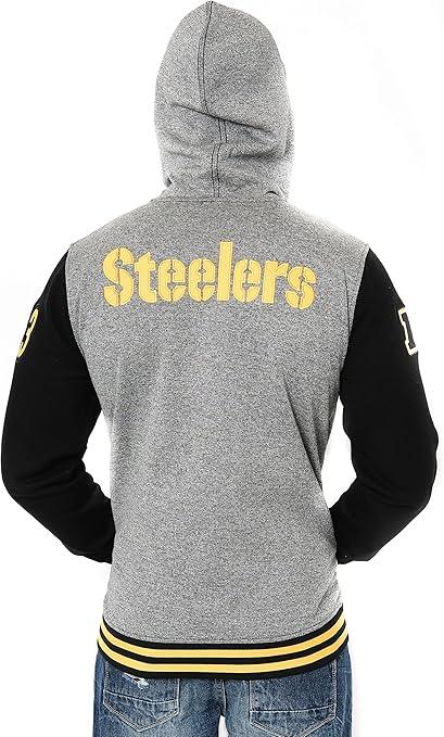 Ultra Game NFL Official Adults Super Soft Supreme Full Zip Varsity Hoodie Sweatshirt Jacket-Unisex, Pittsburgh Steelers, Heather Gray|Pittsburgh Steelers