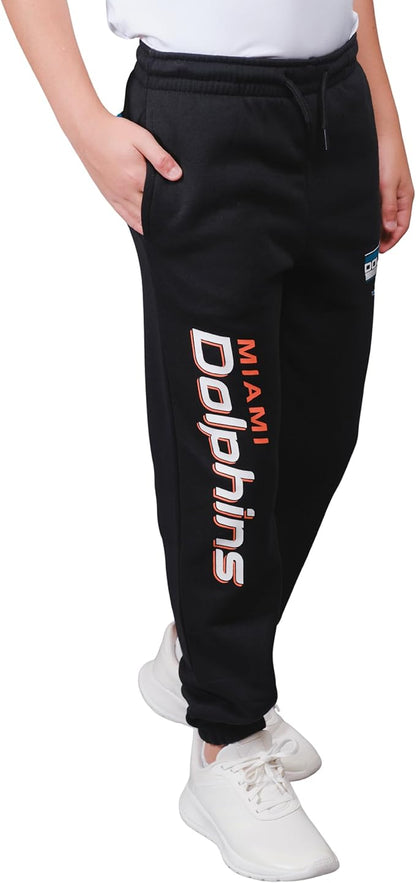 Ultra Game NFL Official Youth Super Soft Game Day Jogger Sweatpants, Miami Dolphins, Black|Miami Dolphins