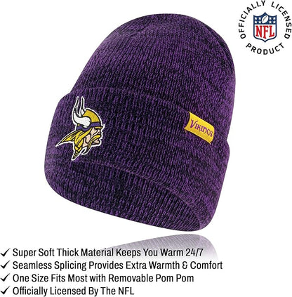 Ultra Game Adults Unisex NFL Official Super Soft Marl Knit Winter Beanie Knit Hat with Extra Warm Touch Screen Gloves|Minnesota Vikings