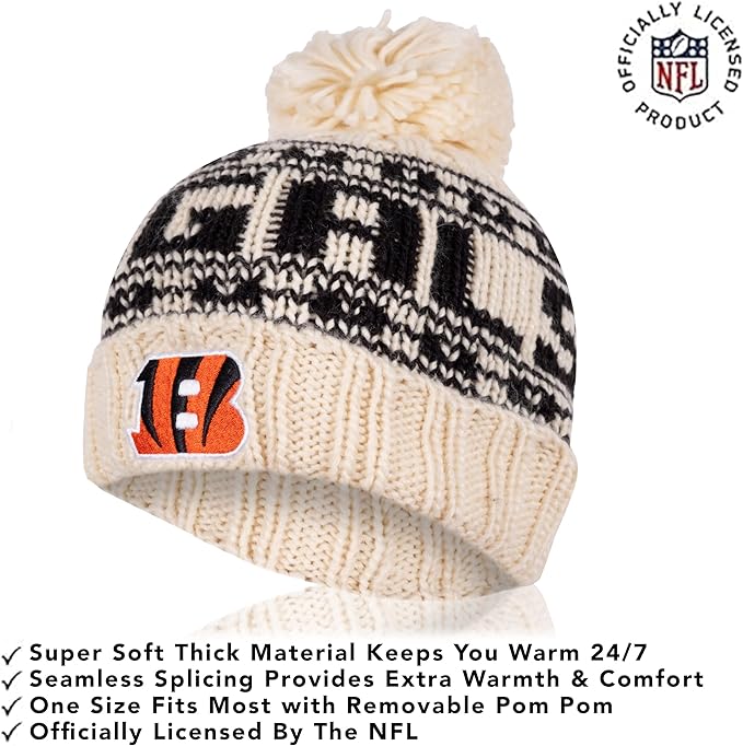 NFL Official Adults Super Soft Cable Knit Winter Beanie Knit Hat with Extra Warm Touch Screen Gloves|Cincinnati Bengals