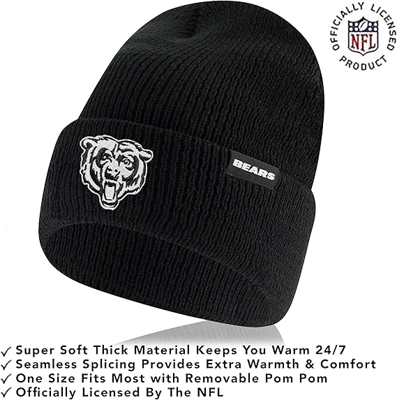 Ultra Game NFL Official Adults Super Soft Marled Winter Beanie Knit Hat with Extra Warm Touch Screen Gloves, Chicago Bears, Black, One Size|Chicago Bears