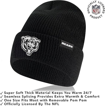 Ultra Game NFL Official Adults Super Soft Marled Winter Beanie Knit Hat with Extra Warm Touch Screen Gloves, Chicago Bears, Black, One Size|Chicago Bears