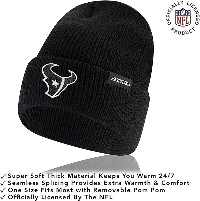 NFL Official Adults Super Soft Marled Winter Beanie Knit Hat with Extra Warm Touch Screen Gloves|Houston Texans