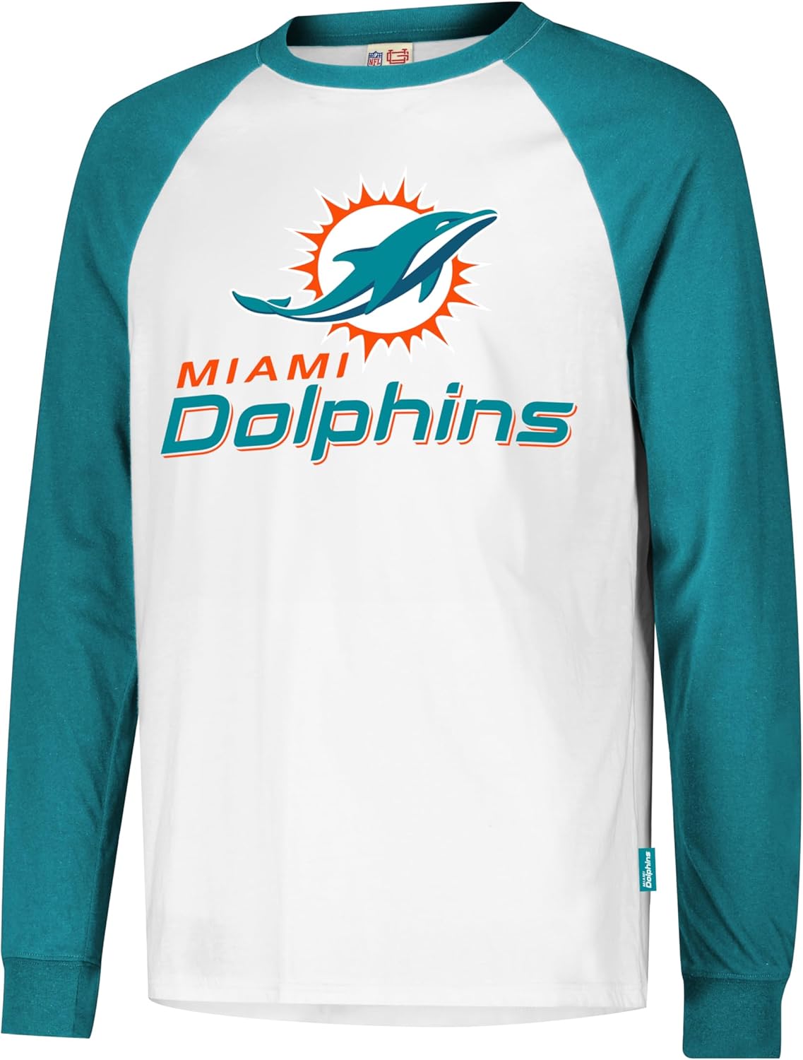 Ultra Game NFL Official Adults Super Soft Raglan Baseball Long Sleeve T-Shirt, Miami Dolphins, White|Miami Dolphins