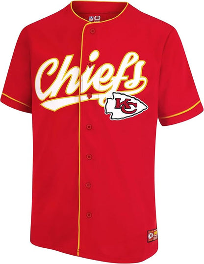 NFL Official Adults Game Day Button Down Baseball Mesh Jersey Shirt|Kansas City Chiefs