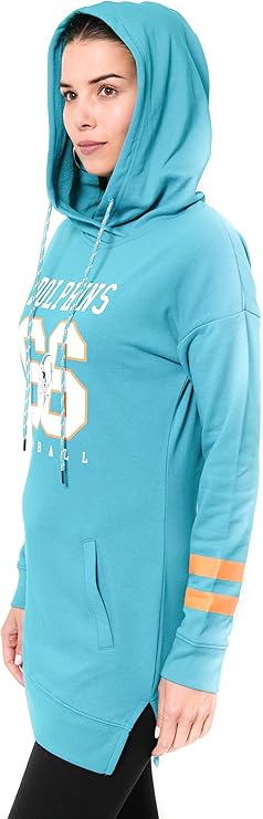 NFL Miami Dolphins Womens Soft French Terry Tunic Hoodie Pullover Sweatshirt|Miami Dolphins