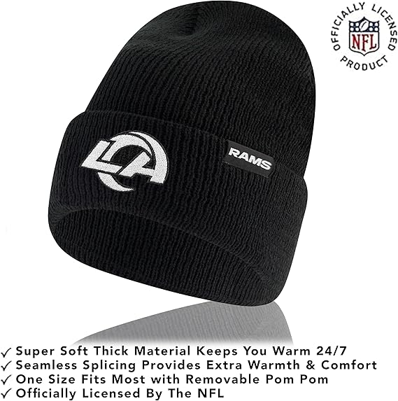 Ultra Game NFL Official Adults Super Soft Marled Winter Beanie Knit Hat with Extra Warm Touch Screen Gloves, Los Angeles Rams, Black, One Size|Los Angeles Rams