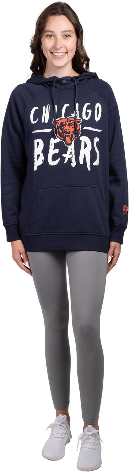 Ultra Game NFL Women's Official Super Soft Tie Neck Pullover Hoodie Sweatshirt, Chicago Bears, Team Color|Chicago Bears