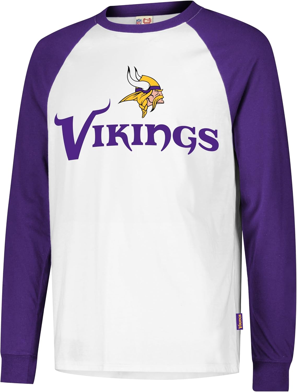 Ultra Game NFL Official Adults Super Soft Raglan Baseball Long Sleeve T-Shirt, Minnesota Vikings, White|Minnesota Vikings